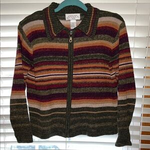 Casual Corner petite small women’s Striped Zip-Up Sweater - Multicolor